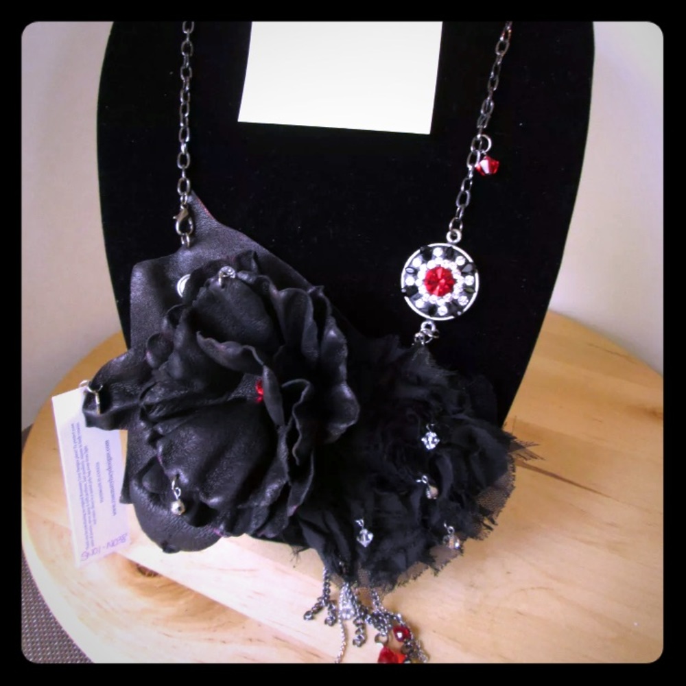 Leather chain Swarovski 4in1 wear necklace cuff Gothic Mera Luna
